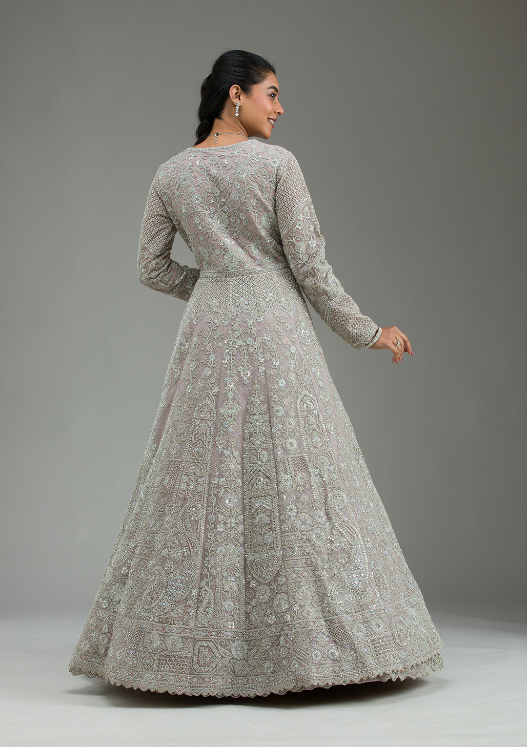 Lavender Zariwork Net Readymade Lehenga