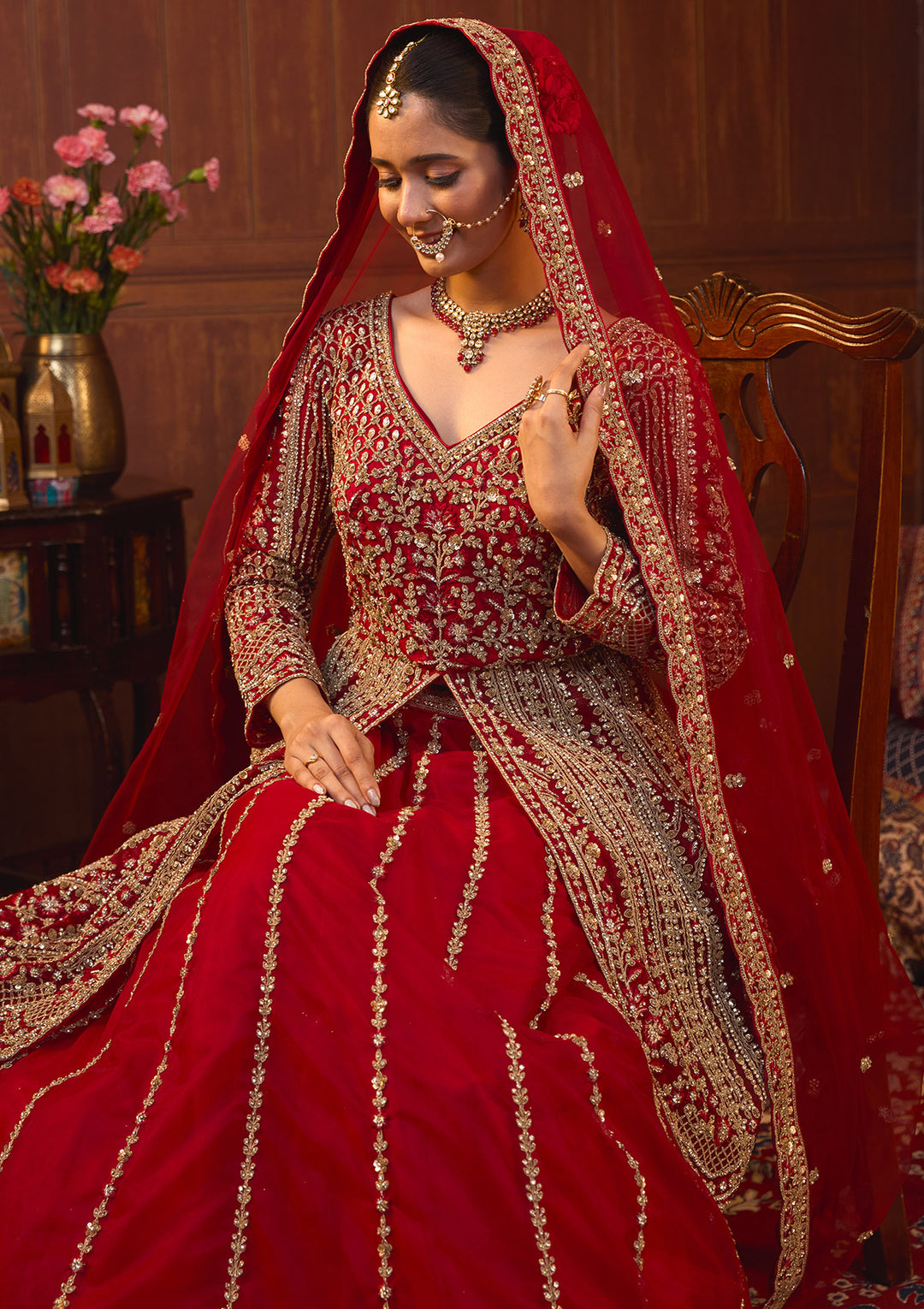 Maroon Cording Net Readymade Lehenga