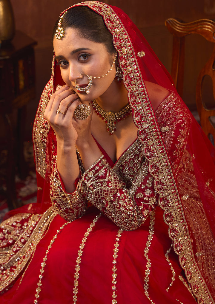 Maroon Cording Net Readymade Lehenga