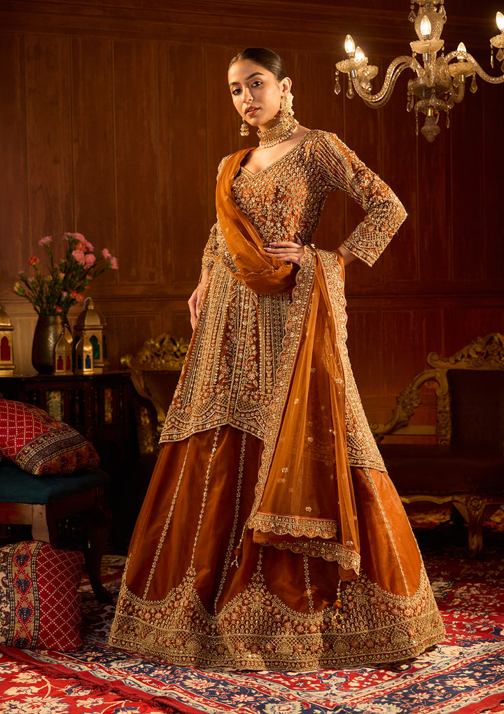 Rust Cording Net Readymade Lehenga