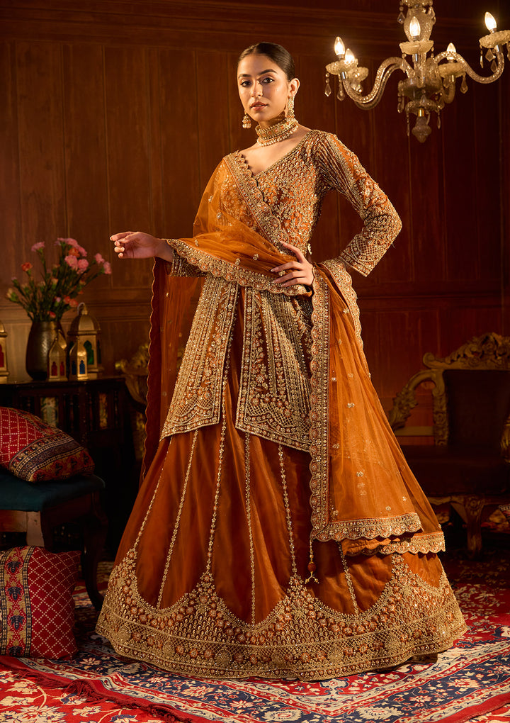 Rust Cording Net Readymade Lehenga