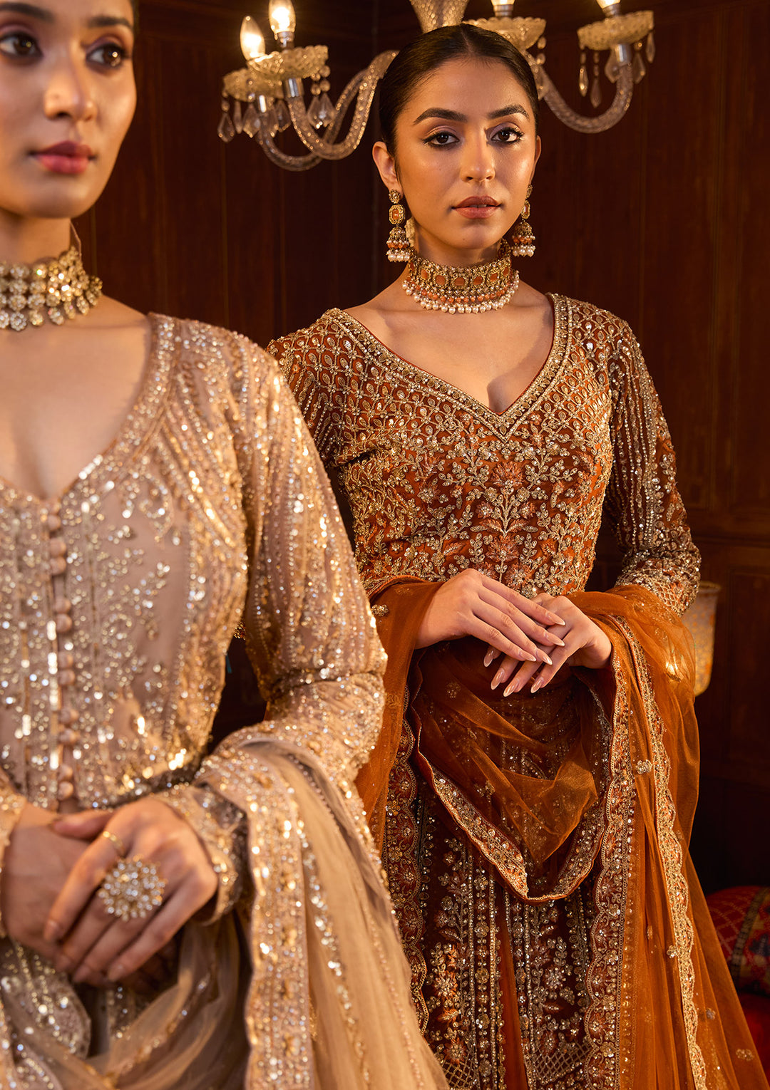 Rust Cording Net Readymade Lehenga