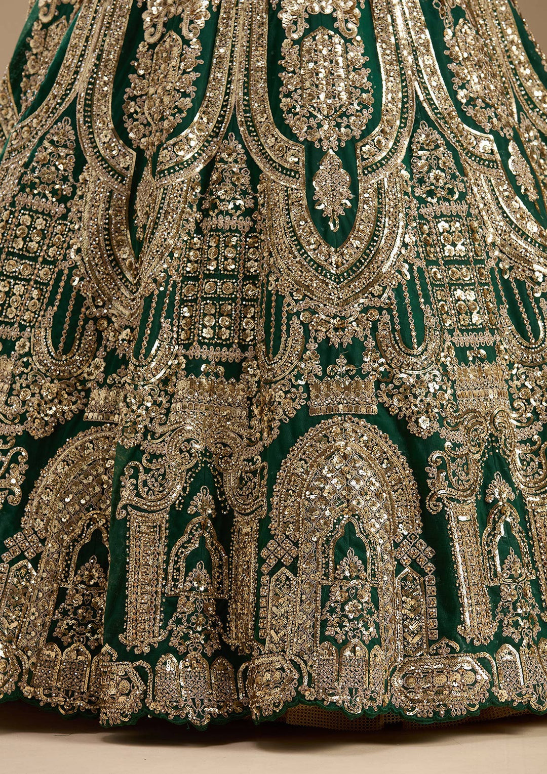 Bottle Green Sequins Net Readymade Lehenga