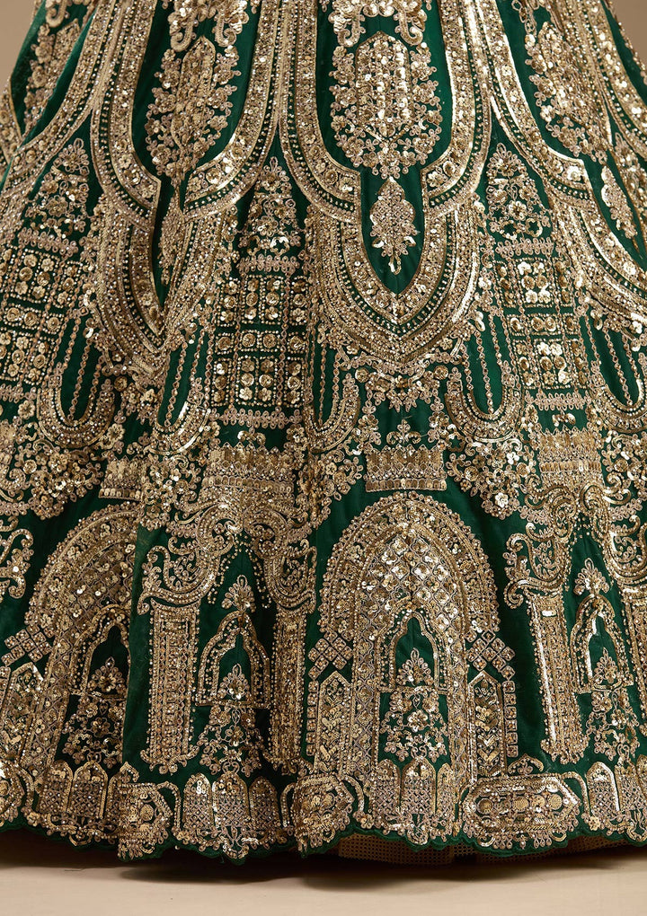 Bottle Green Sequins Net Readymade Lehenga