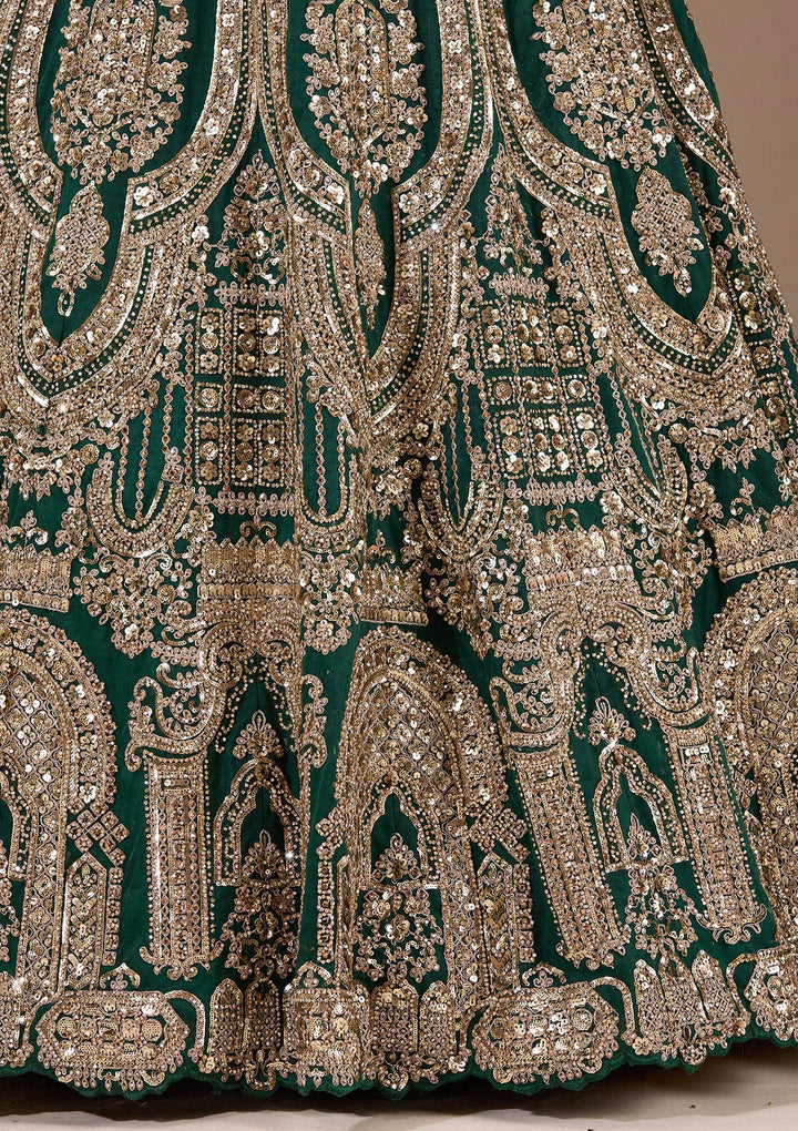 Bottle Green Cording Net Readymade Lehenga