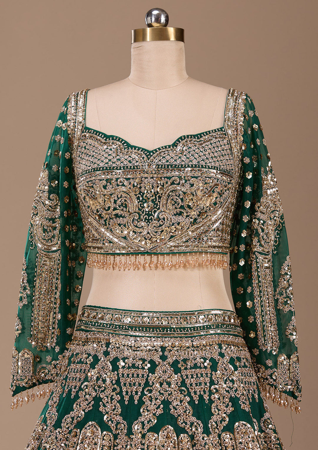 Bottle Green Cording Net Readymade Lehenga