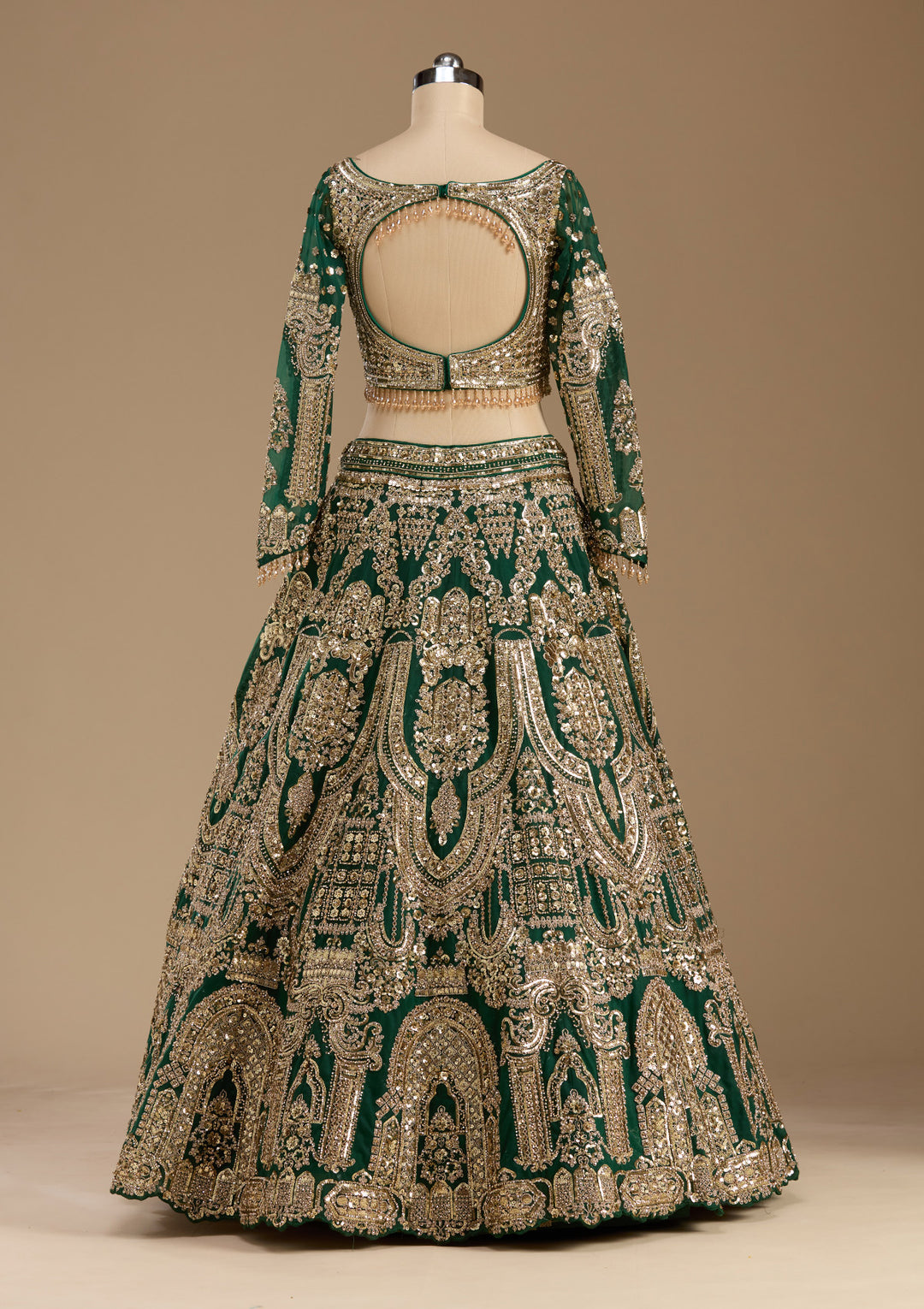 Bottle Green Sequins Net Readymade Lehenga