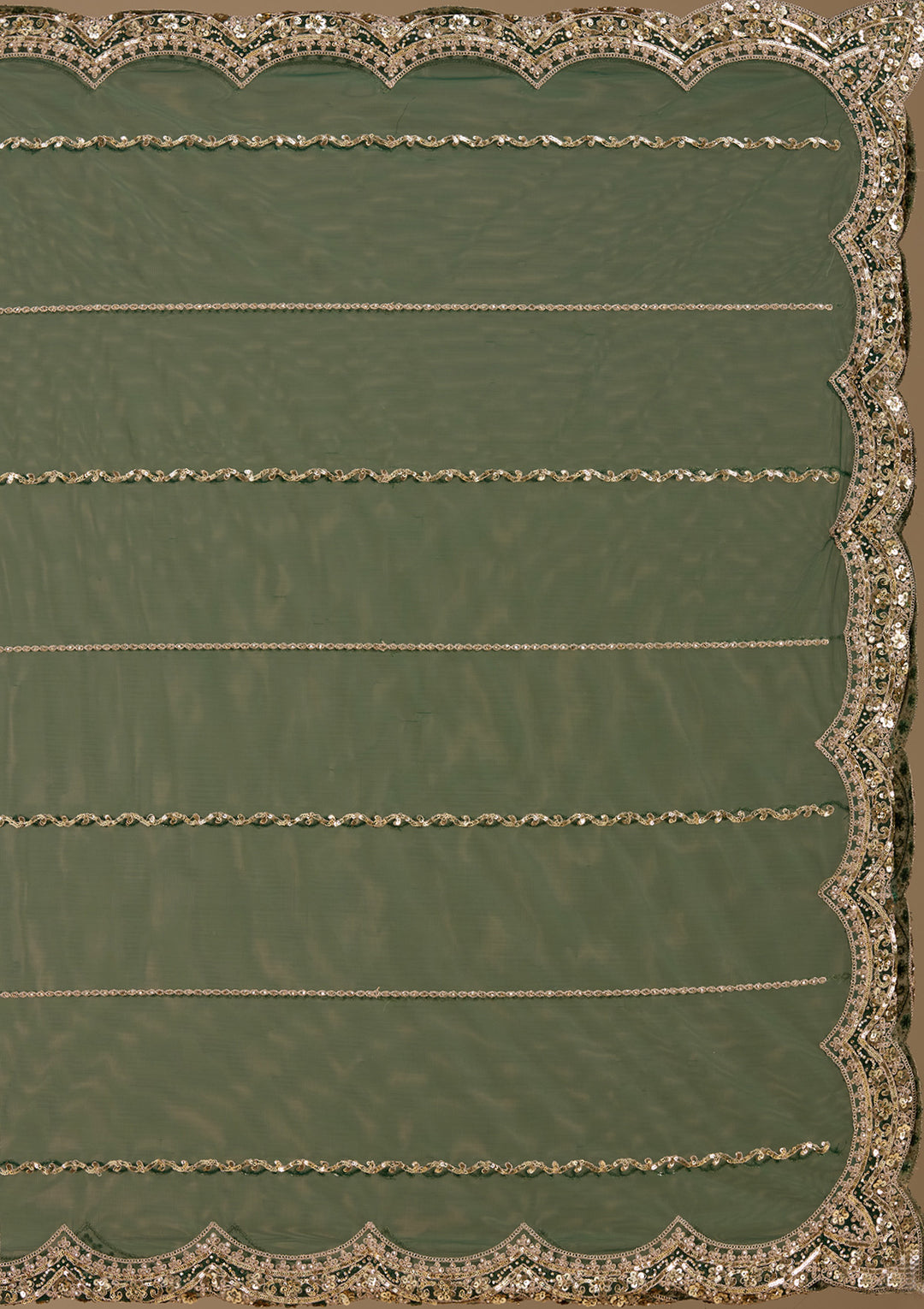 Bottle Green Sequins Net Readymade Lehenga