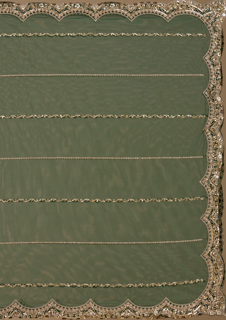 Bottle Green Sequins Net Readymade Lehenga