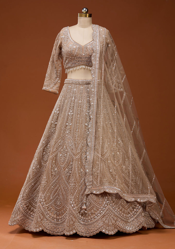 Beige Zariwork (Silver) Net Readymade Lehenga