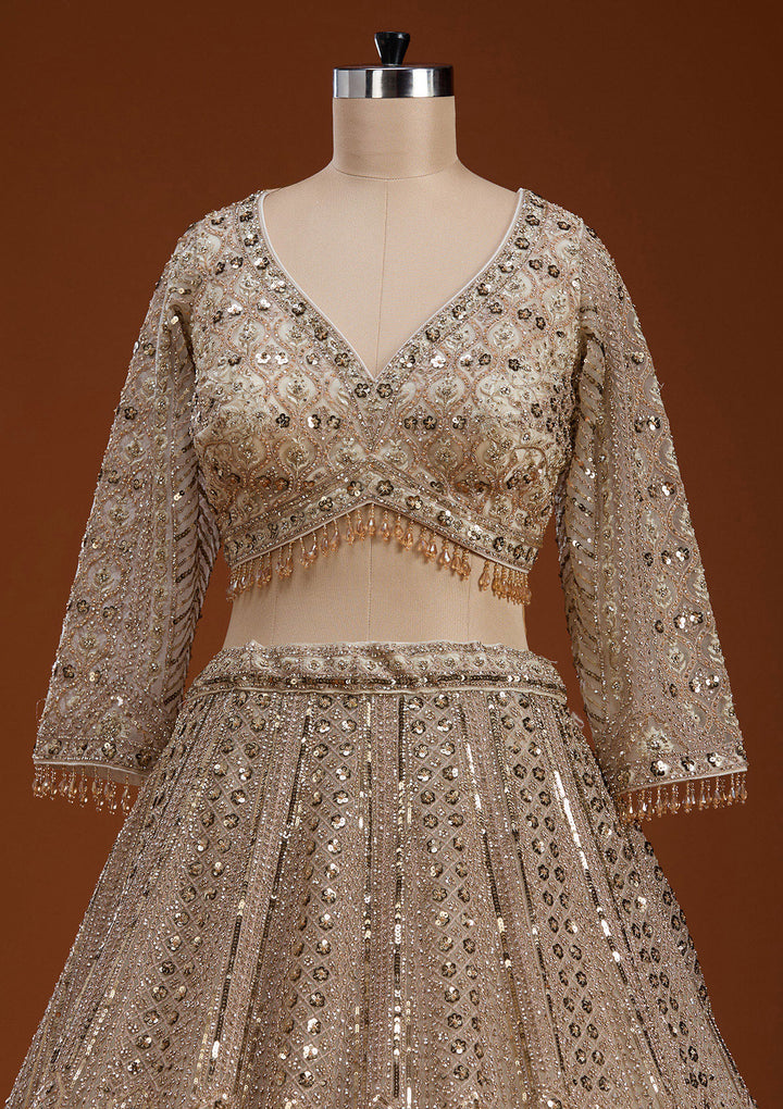 Cream Zariwork (Gold) Net Readymade Lehenga
