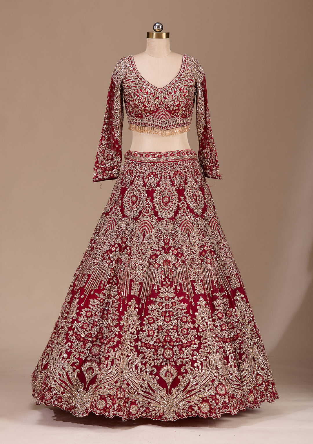 Maroon Sequins Net Readymade Lehenga