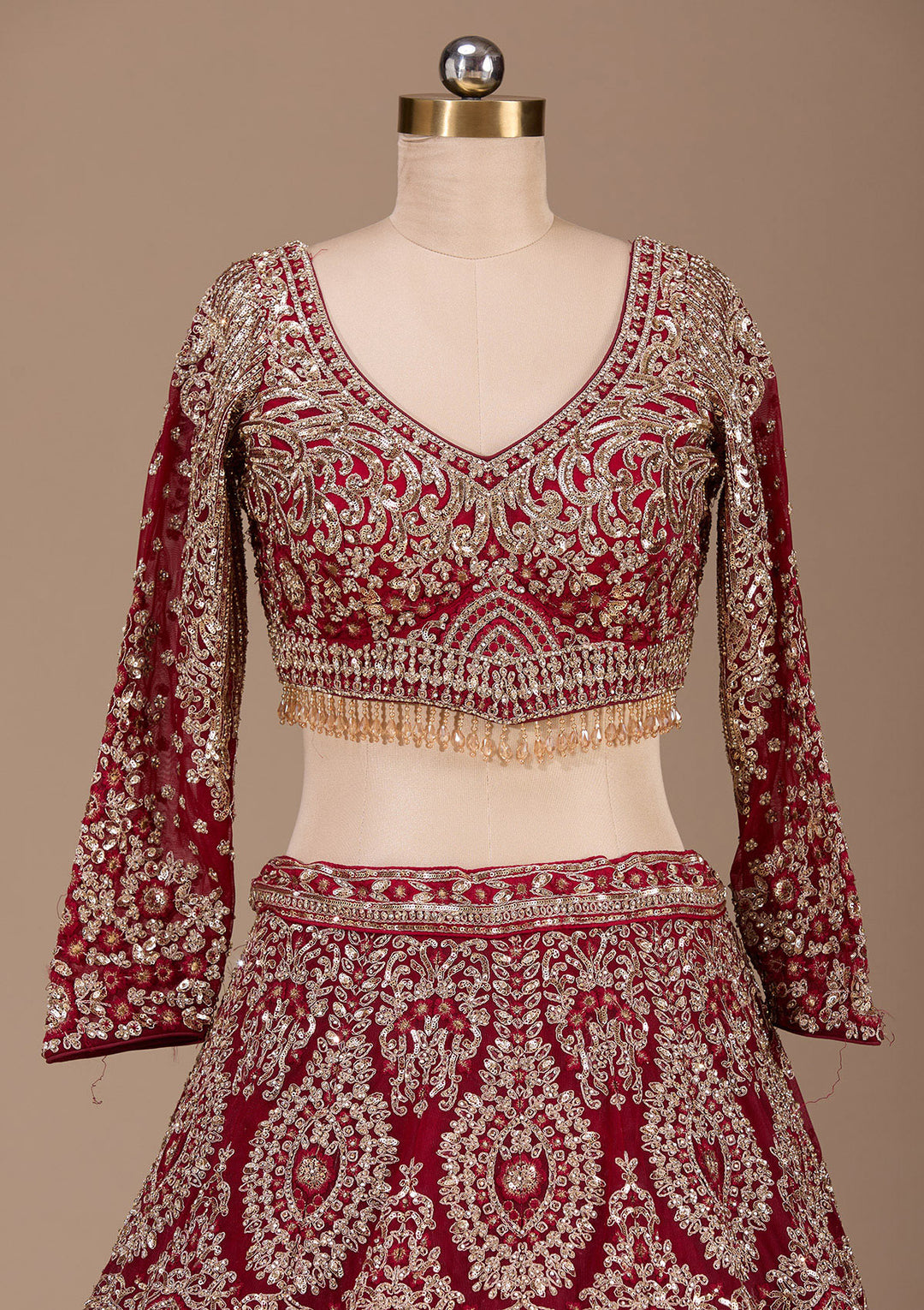 Maroon Sequins Net Readymade Lehenga