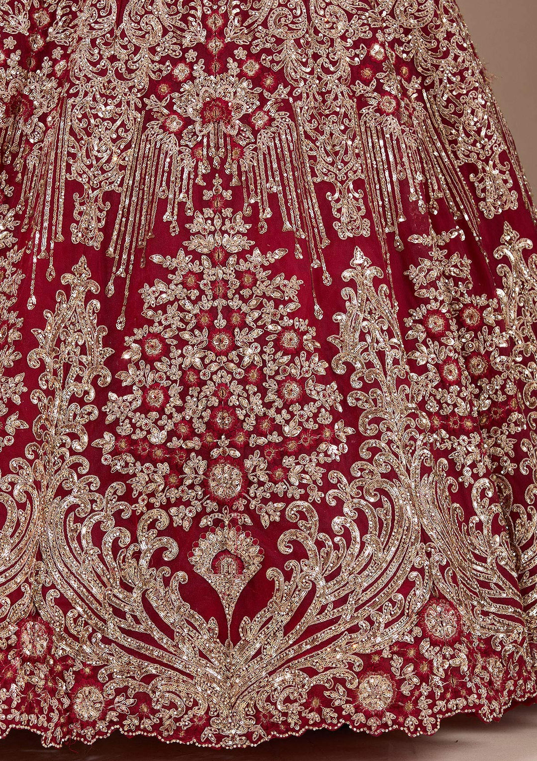 Maroon Sequins Net Readymade Lehenga