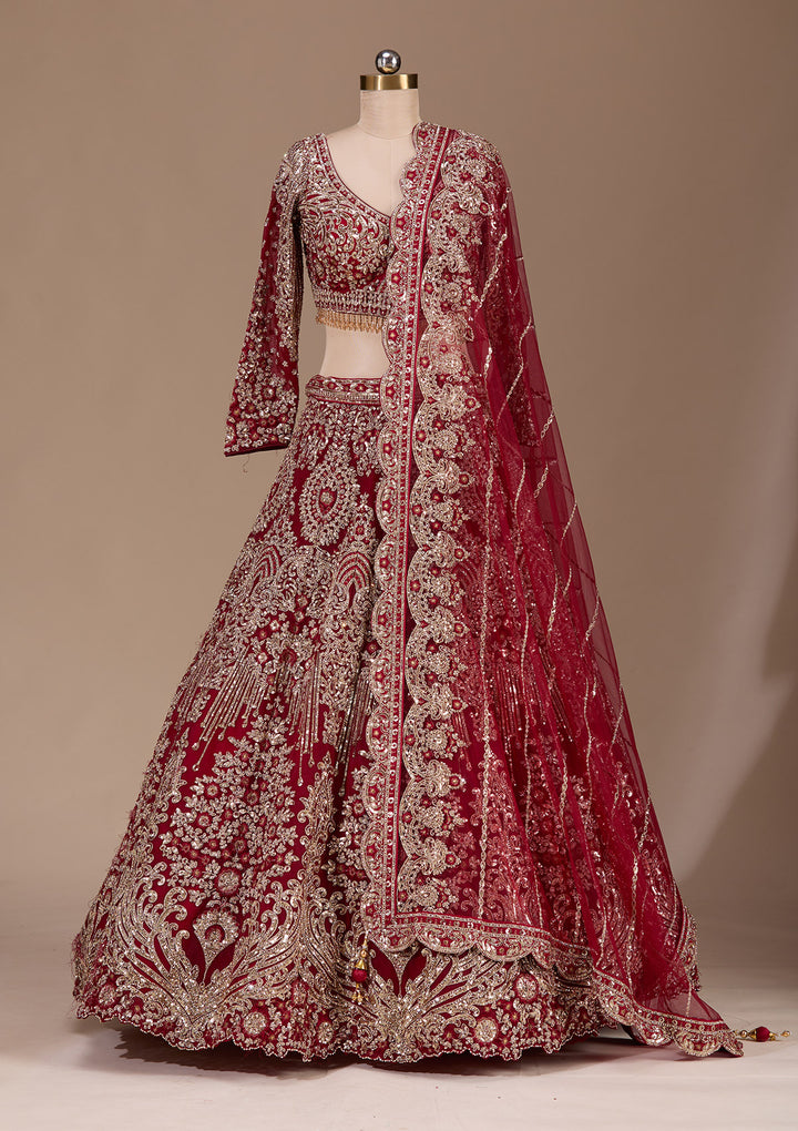 Maroon Sequins Net Readymade Lehenga