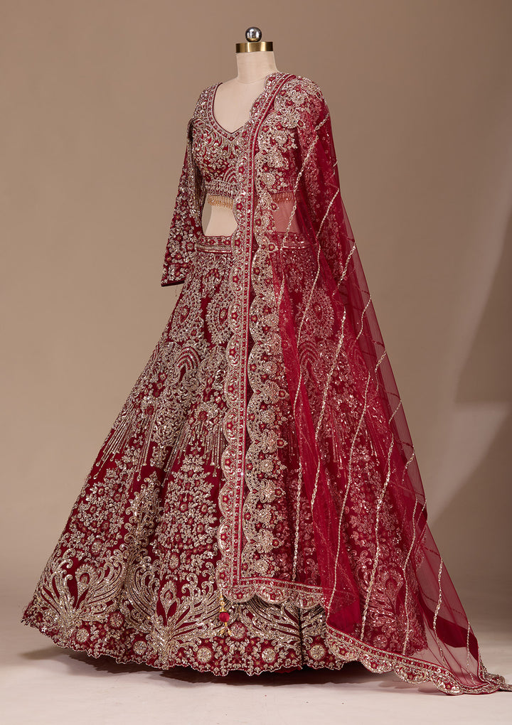 Maroon Sequins Net Readymade Lehenga