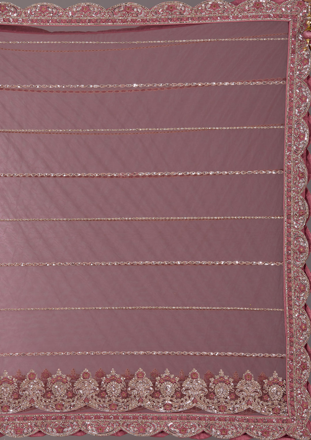 Onion Pink Sequins Net Readymade Lehenga