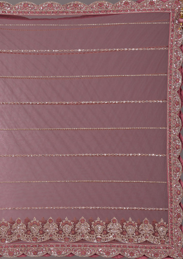 Onion Pink Sequins Net Readymade Lehenga