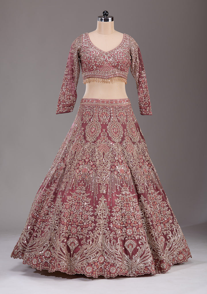 Onion Pink Sequins Net Readymade Lehenga