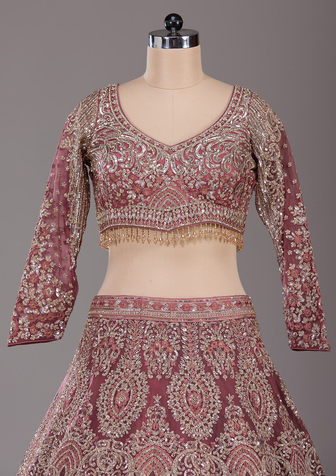 Onion Pink Sequins Net Readymade Lehenga