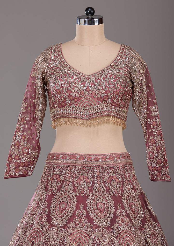 Onion Pink Sequins Net Readymade Lehenga