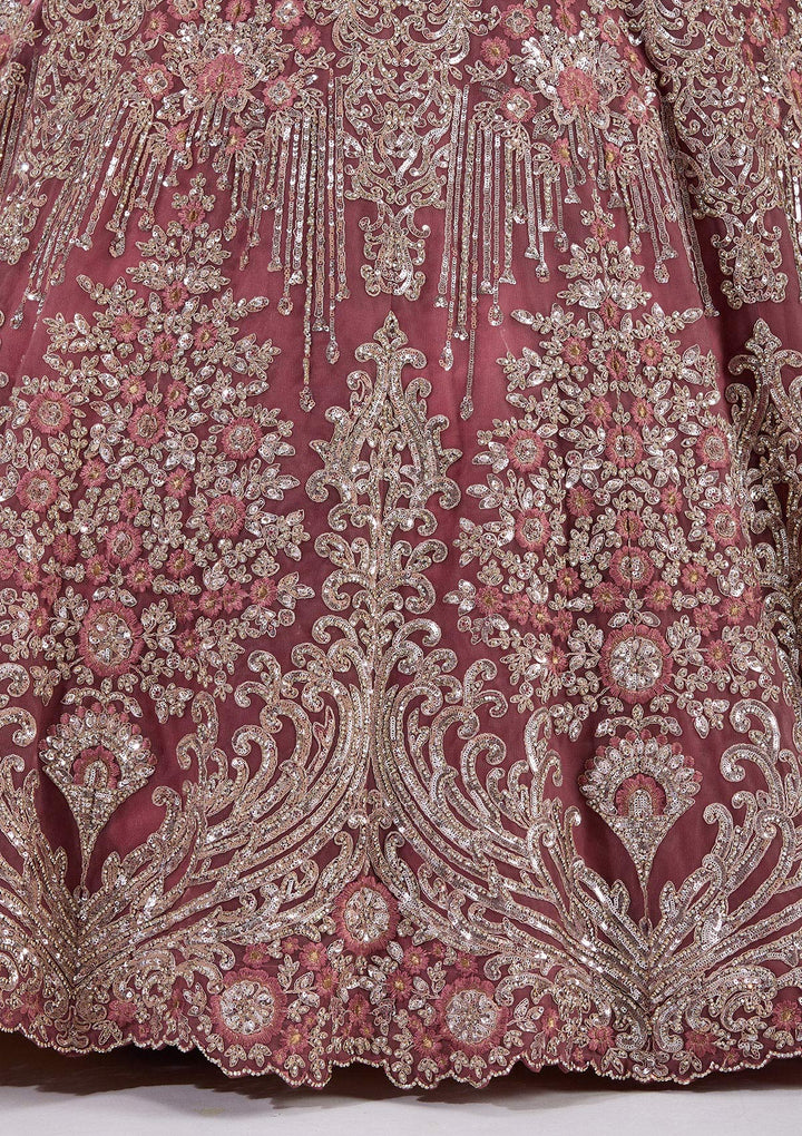 Onion Pink Sequins Net Readymade Lehenga