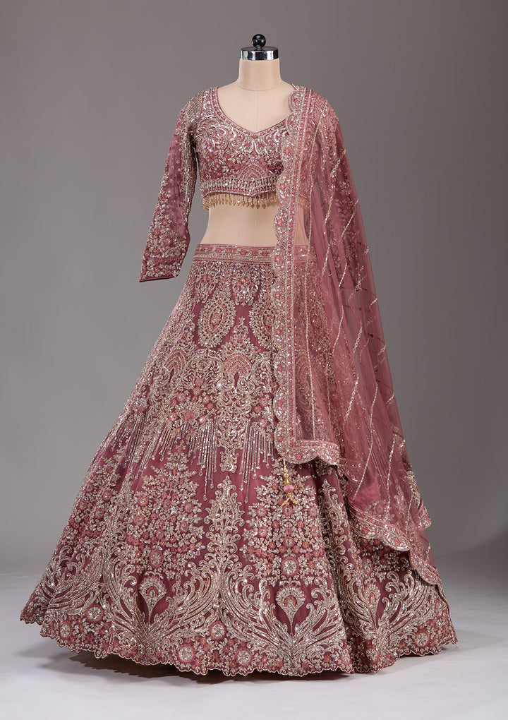 Onion Pink Sequins Net Readymade Lehenga