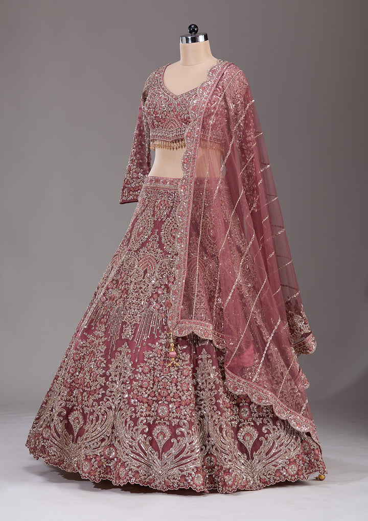 Onion Pink Sequins Net Readymade Lehenga