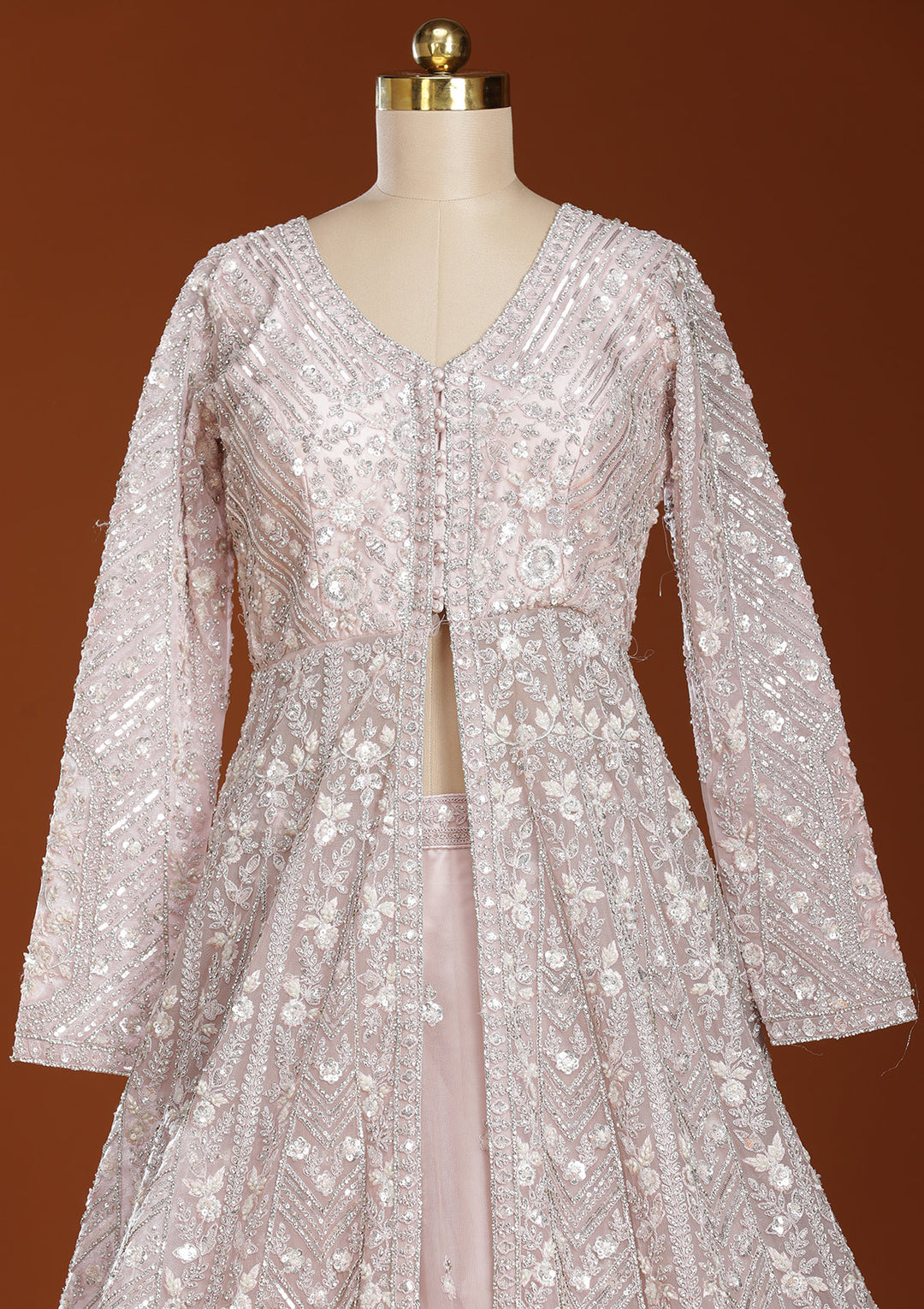 Baby Pink Zariwork (Silver) Net Readymade Lehenga