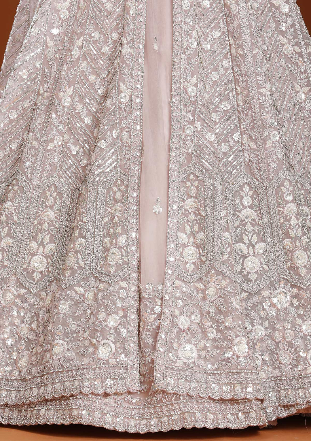 Baby Pink Zariwork (Silver) Net Readymade Lehenga