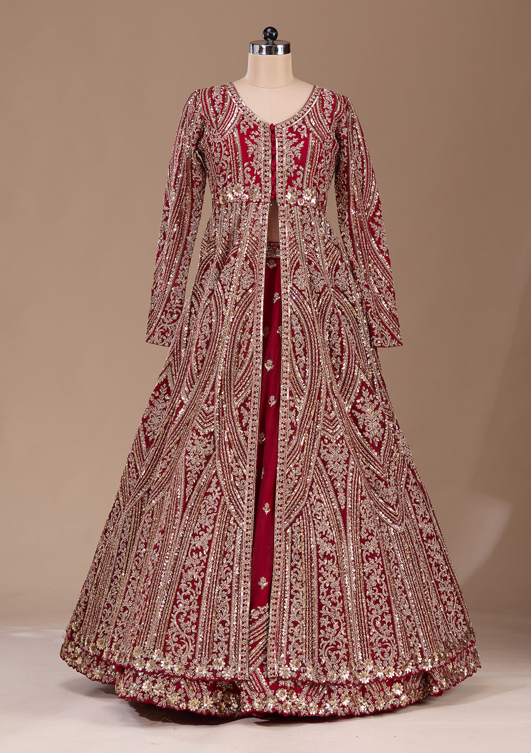 Maroon Sequins Net Readymade Lehenga