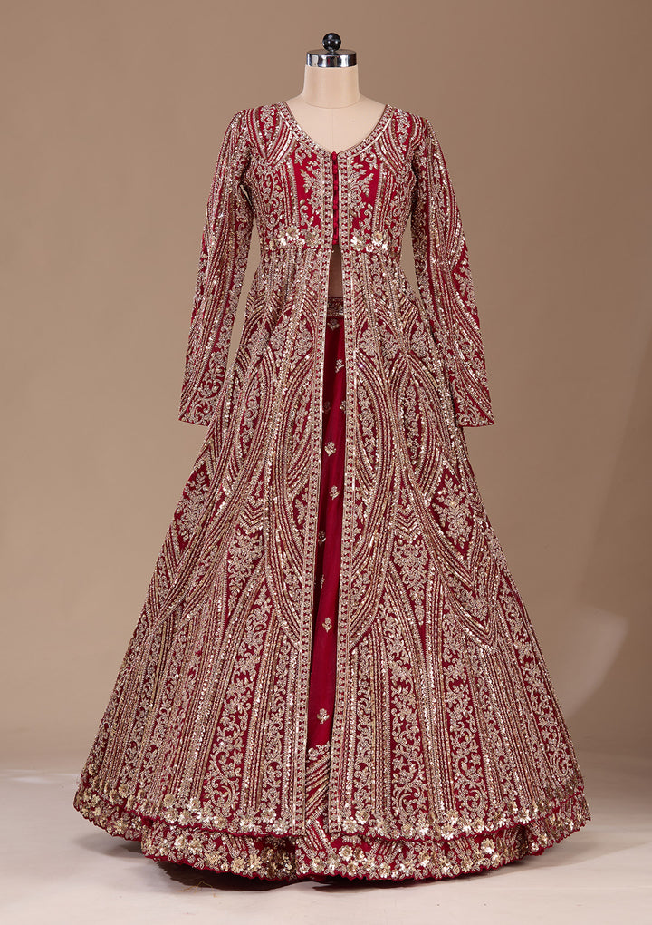 Maroon Sequins Net Readymade Lehenga