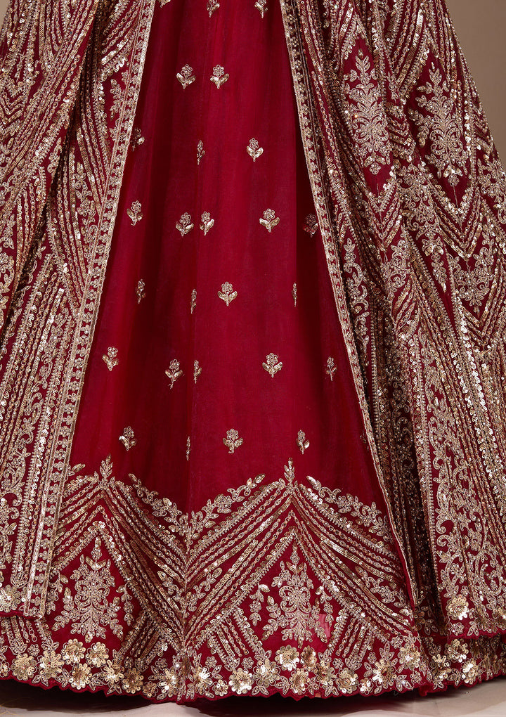 Maroon Sequins Net Readymade Lehenga