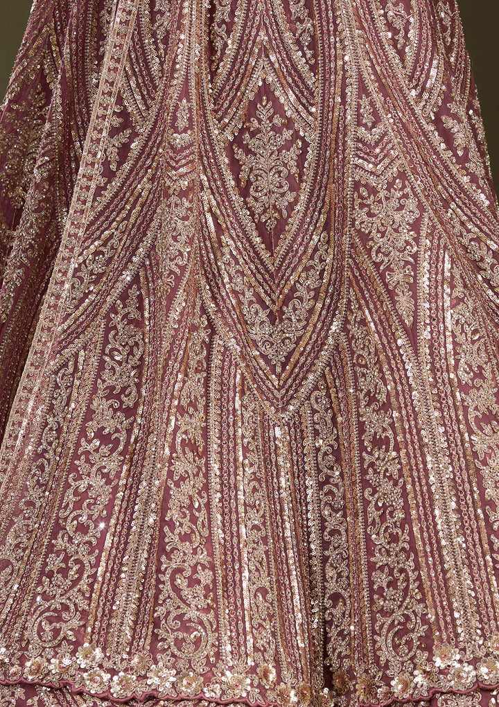 Onion Pink Sequins Net Readymade Lehenga