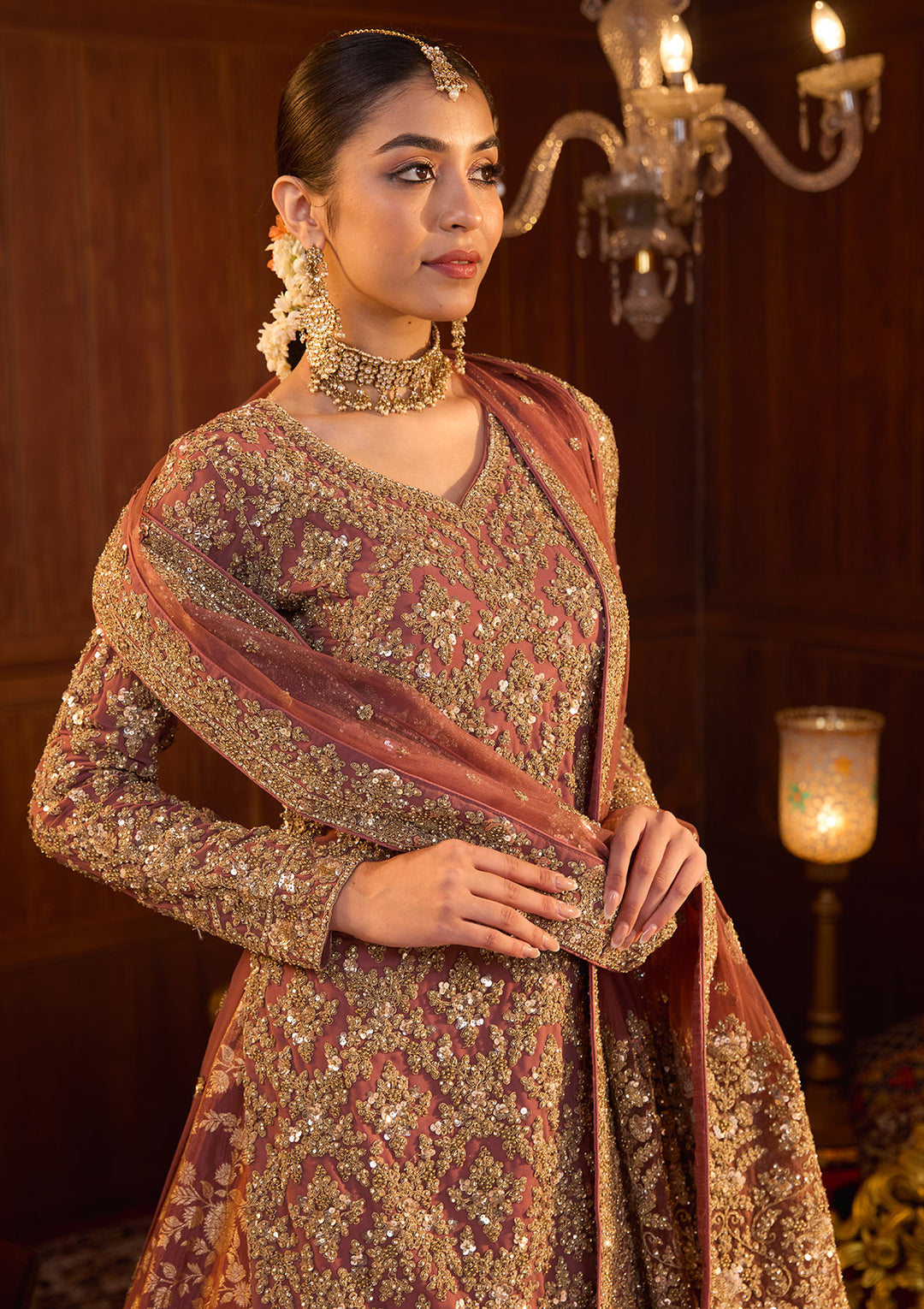 Mauve Cording Georgette Readymade Lehenga