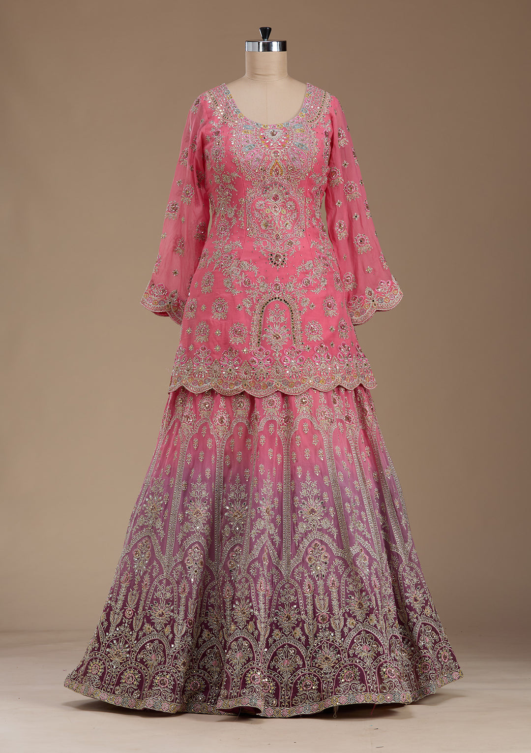 Pink Zariwork Crepe Readymade Lehenga