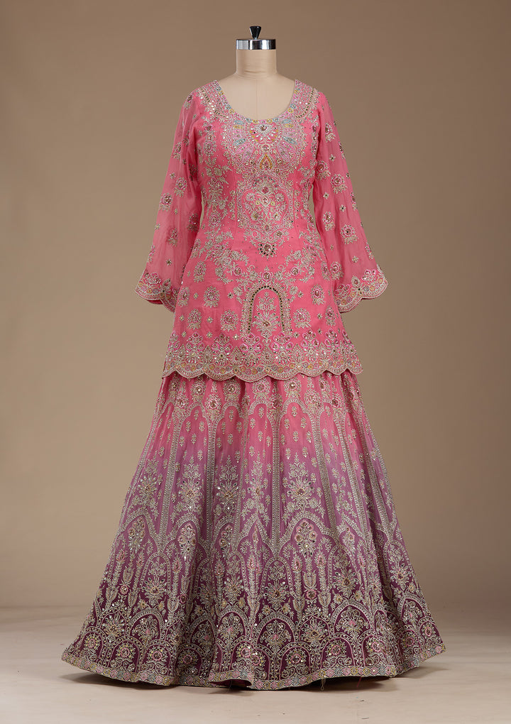 Pink Zariwork Crepe Readymade Lehenga