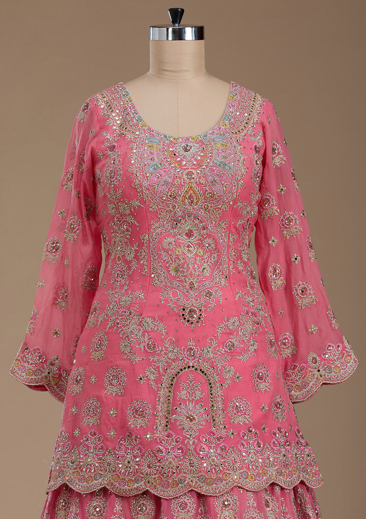 Pink Zariwork Crepe Readymade Lehenga