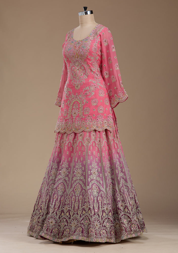 Pink Zariwork Crepe Readymade Lehenga