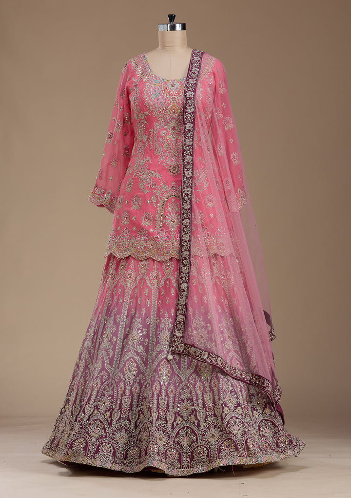 Pink Zariwork Crepe Readymade Lehenga