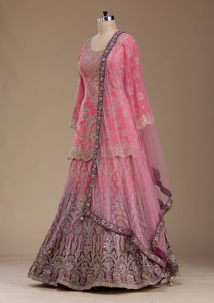 Pink Zariwork Crepe Readymade Lehenga