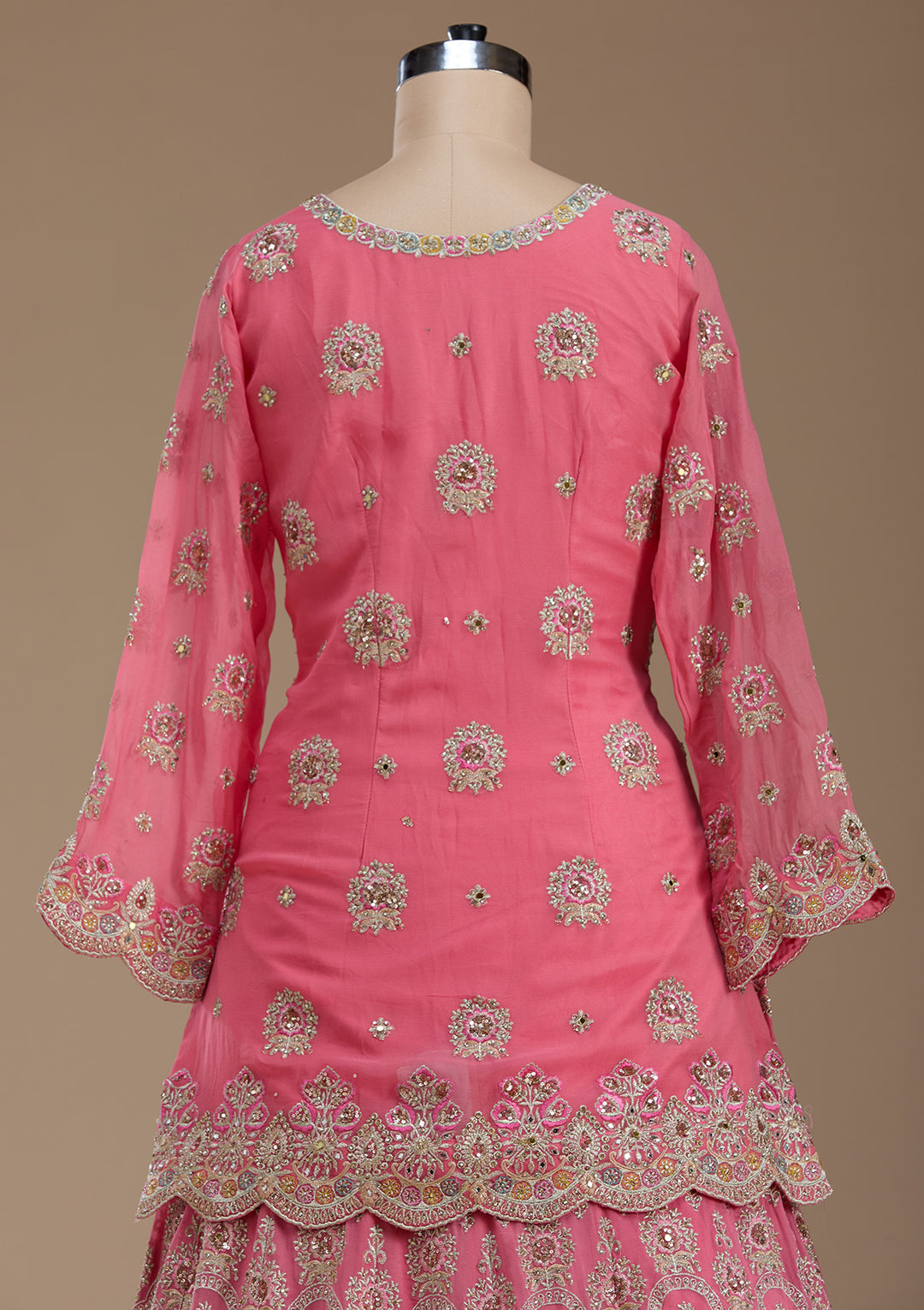 Pink Zariwork Crepe Readymade Lehenga