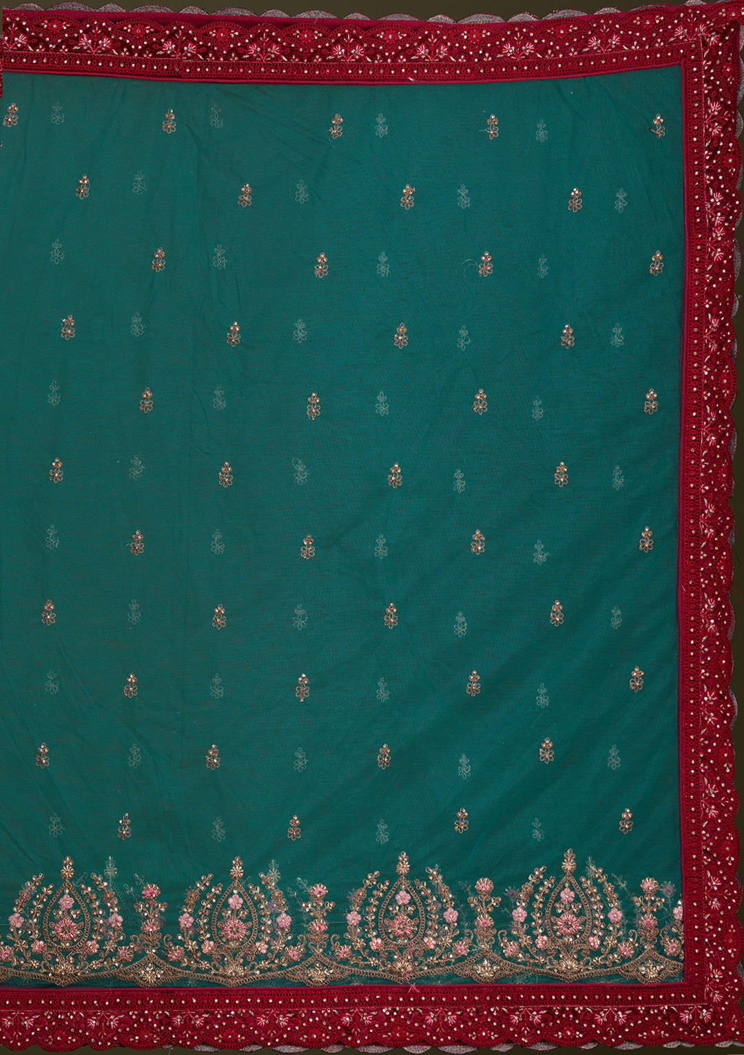 Peacock Blue Cording Velvet Semi-Stitched Lehenga