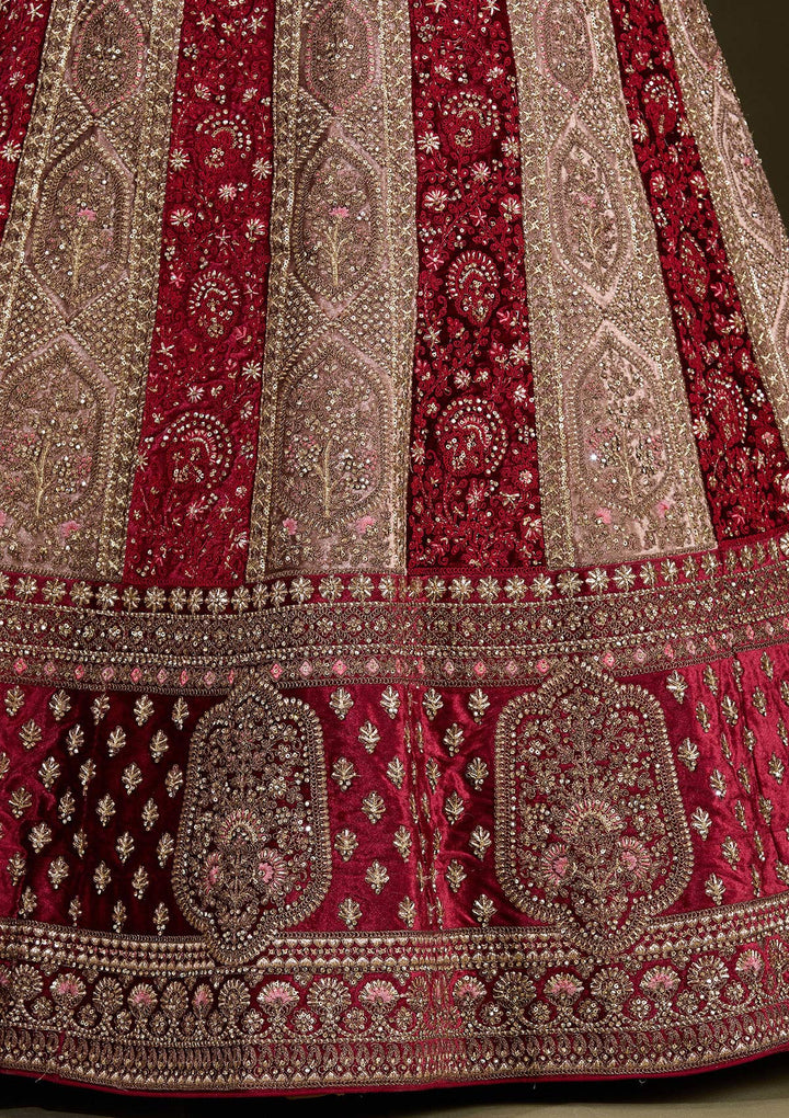 Beige Cording Velvet Semi-Stitched Lehenga