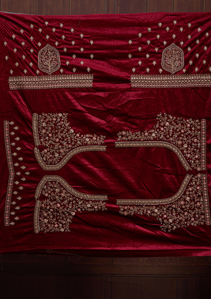 Bottle Green Cording Velvet Semi-Stitched Lehenga