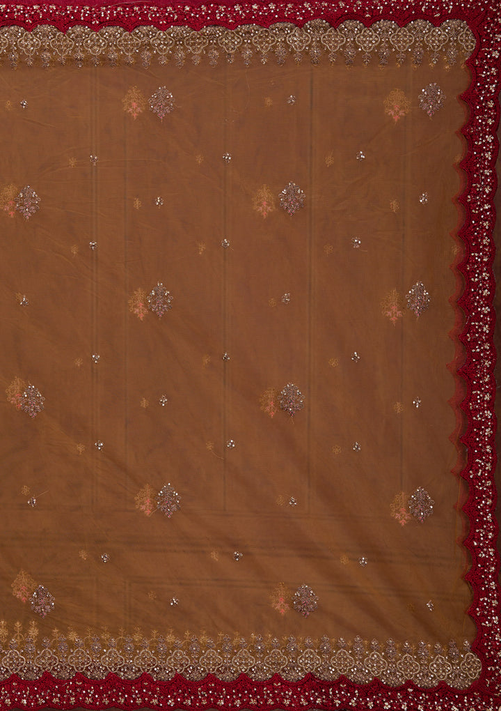 Mustard Cording Velvet Semi-Stitched Lehenga