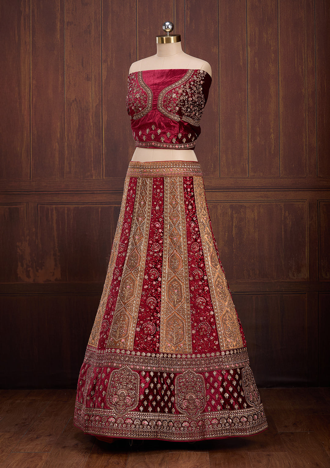 Mustard Cording Velvet Semi-Stitched Lehenga