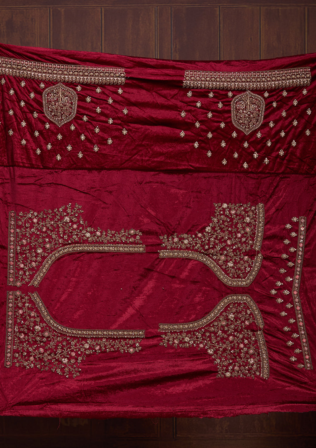 Mustard Cording Velvet Semi-Stitched Lehenga