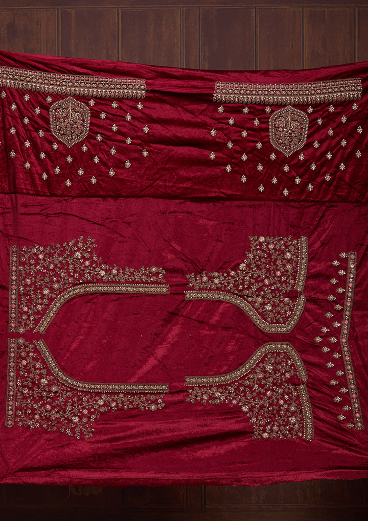 Mustard Cording Velvet Semi-Stitched Lehenga