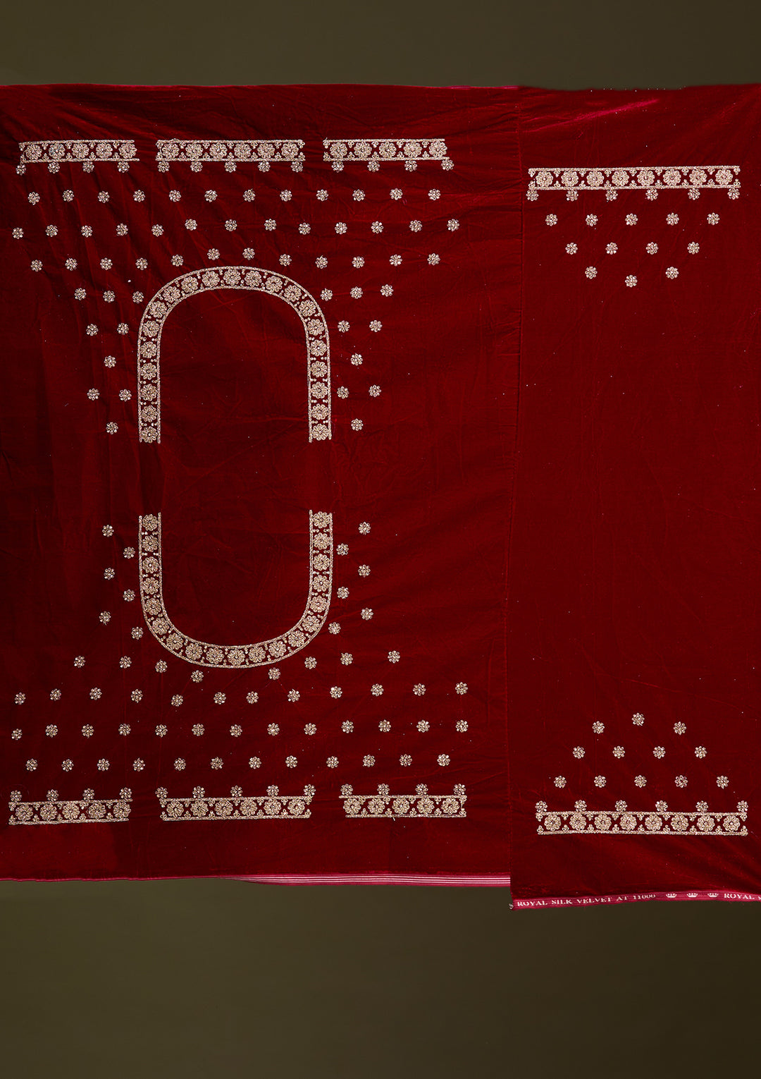 Maroon Cording Velvet Semi-Stitched Lehenga